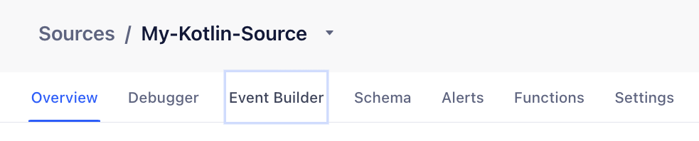 The Event Builder tab shown in the navigation bar between Debugger and Schema in a Segment Source